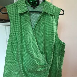 Women’s green and white polka dot  wrap  top